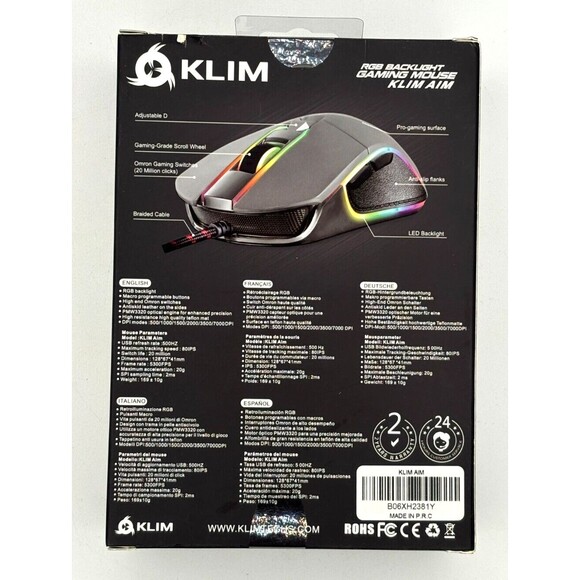 Klim AIM RGB‎ Backlight Gaming Mouse B06XH2381Y Macro Programmable Wired Mac/PC - Picture 2 of 12